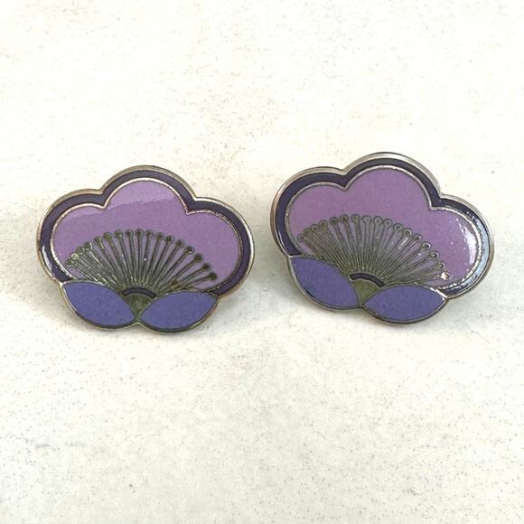 Laurel Burch Purple Mauve Plum Blossom Cloisonne earrings - Picture 2 of 7
